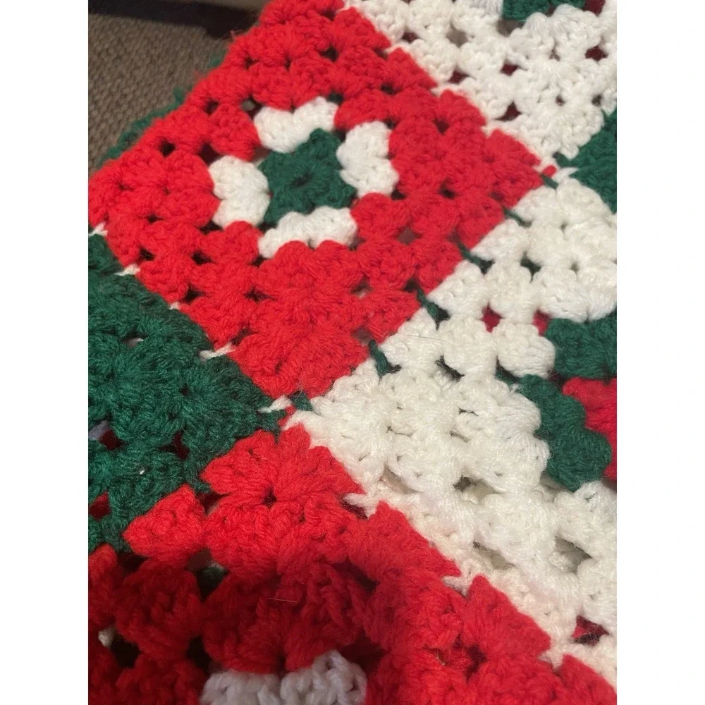 Handmade Crochet Christmas Afghan Throw Granny Square Blanket 35